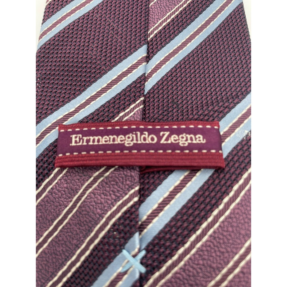 ERMENEGILDO ZEGNA Men Sz 60"x3 1/2" Maroon Striped 100% Silk Tie ITALY Made (TA5 - Picture 3 of 4
